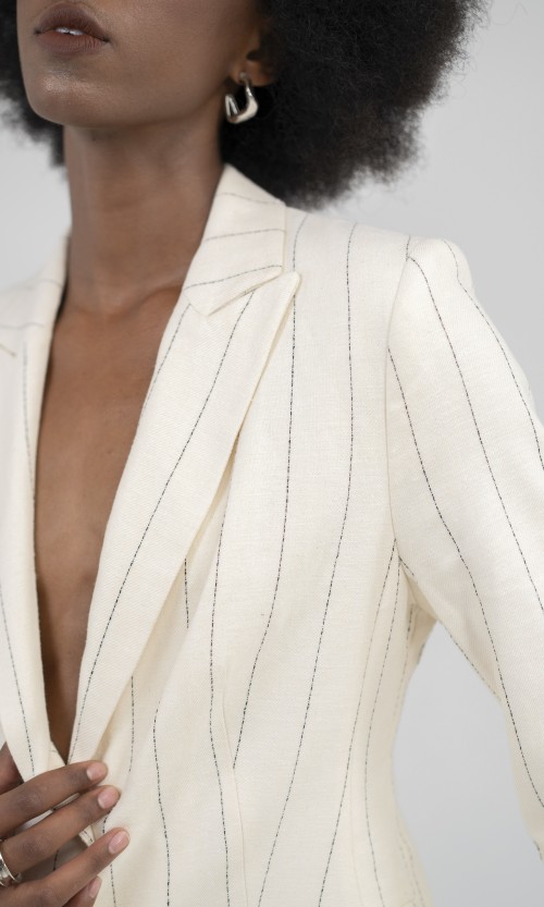 SIXDO Beige Stripe Linen Vest